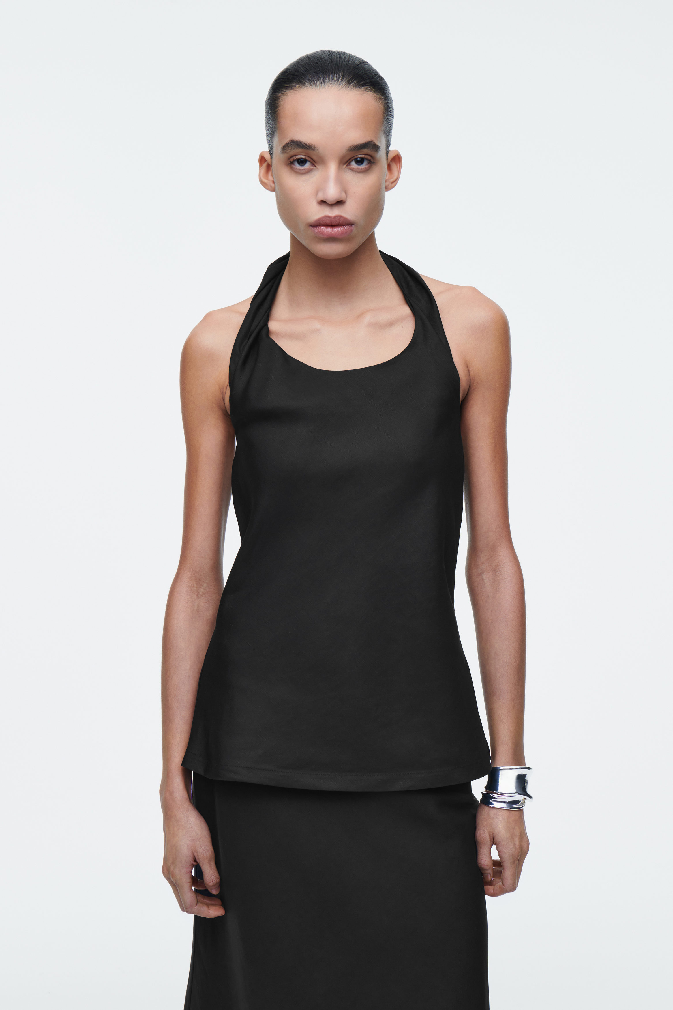 Twist-Detail Linen-Blend Top