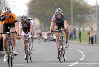 Marcin Bialoblocki crosses the line to take the overall classification of the Girvan