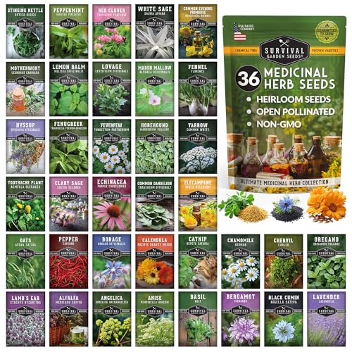 Ultimate Medicinal Herb Seeds Variety Pack &amp;ndash; 36 Heirloom Varieties, 28,000+ Lavender, Calendula, Echinacea, Peppermint, Yarrow &amp;ndash; Non-Gmo Garden Kit by Survival Garden Seeds