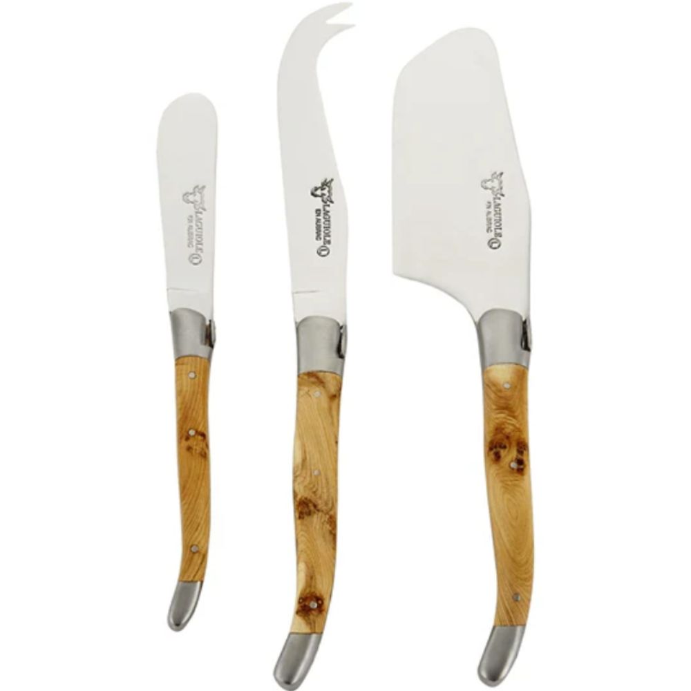 Set of three wooden handled laguiole cheese knives
