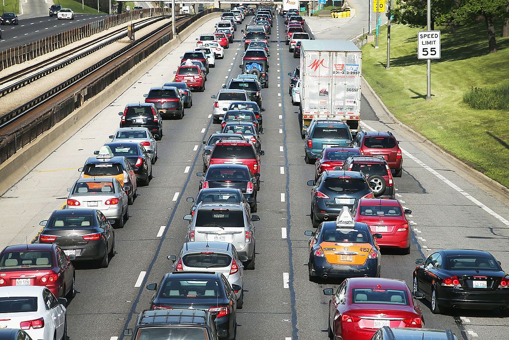 Cars stuck in traffic in Chicago.