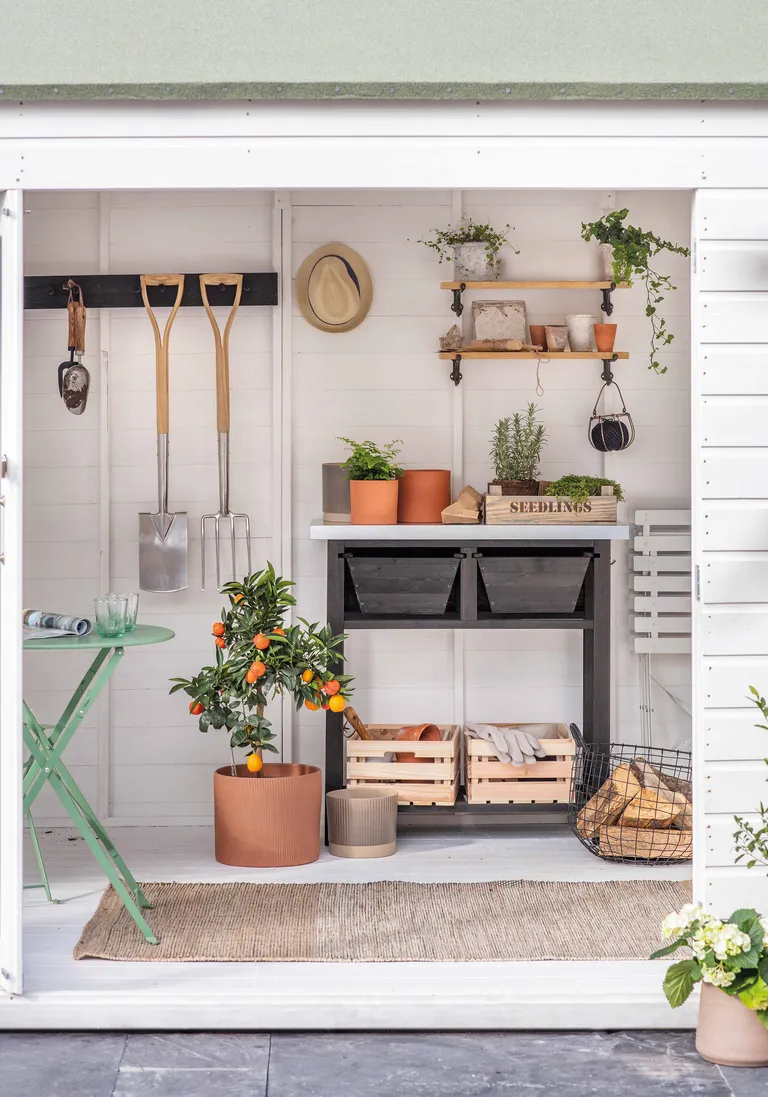Coat racks and magnetic strips hanging up tools