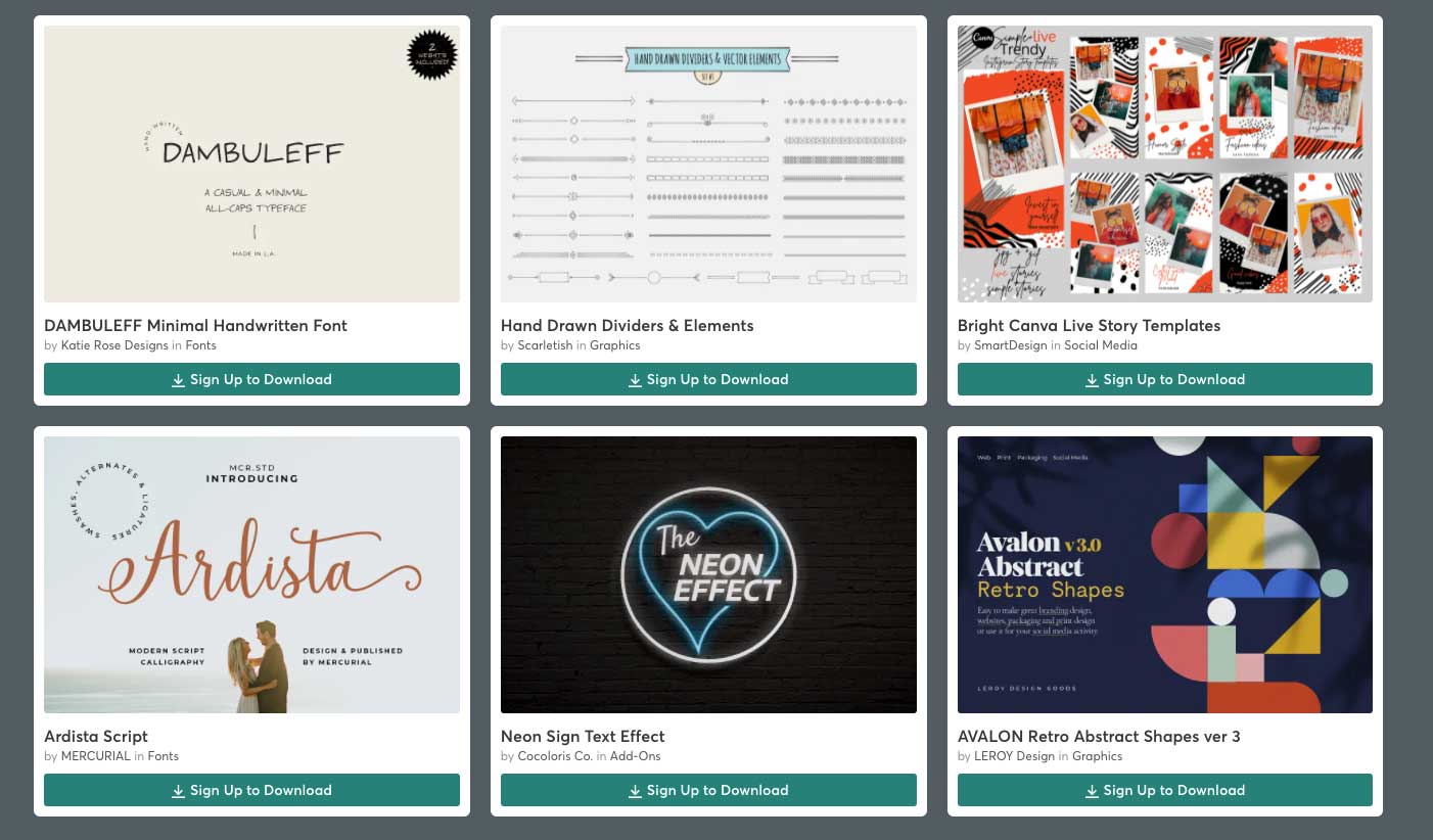 Creative Market screenshot of fonts to download