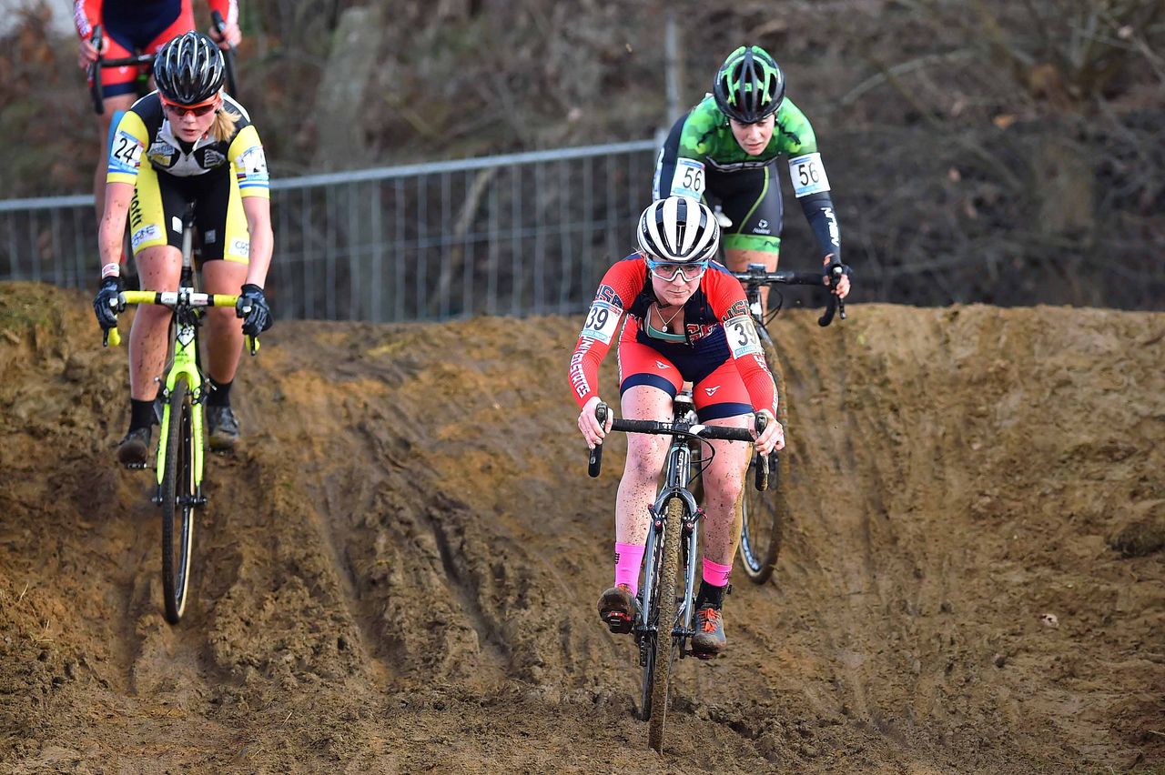 Ellen Noble heads through the mud