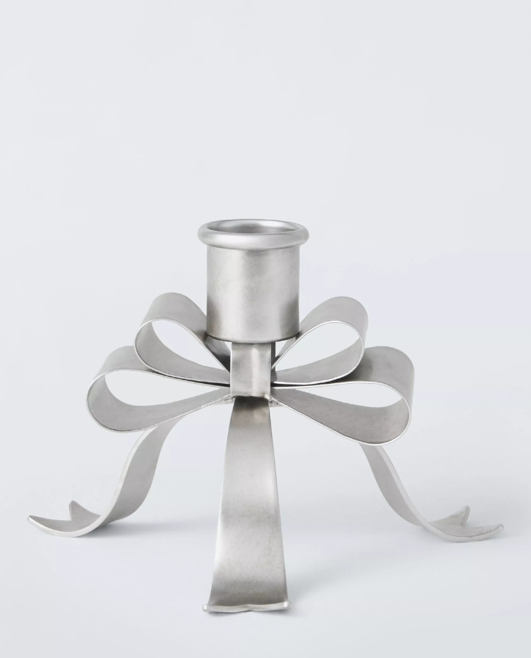 John Lewis, John Lewis Metal Bow Candle Holder, Silver