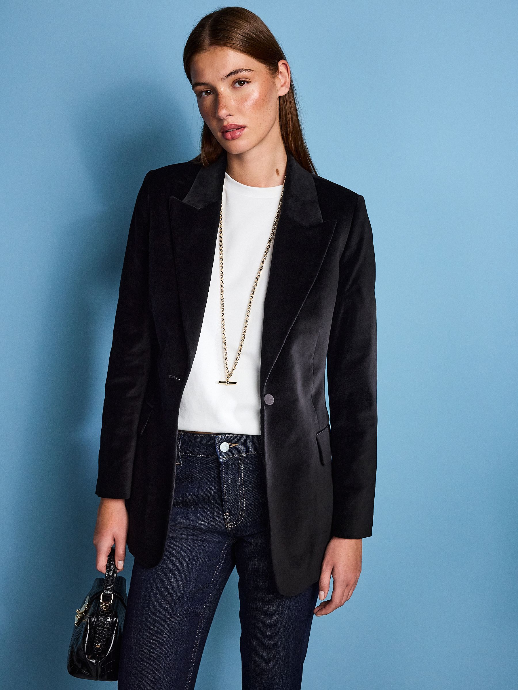 Black Tabitha Simmons X Next Cotton Velvet Single Breasted Blazer