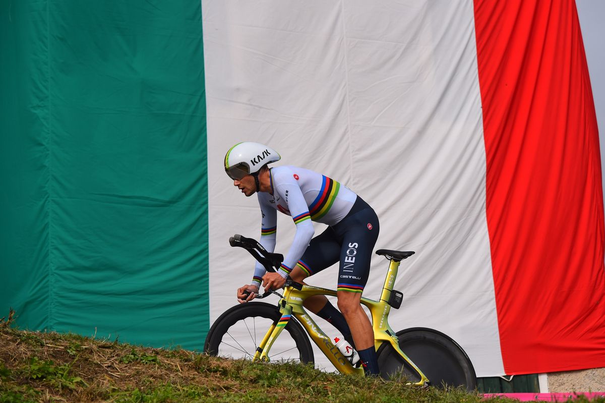 Filippo Ganna, world champion, during the stage 14 time trial at the Giro d'Italia