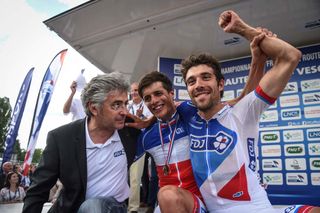 New French champion Arthur Vichot with boss Marc Madiot and teammate Thibaut Pinot
