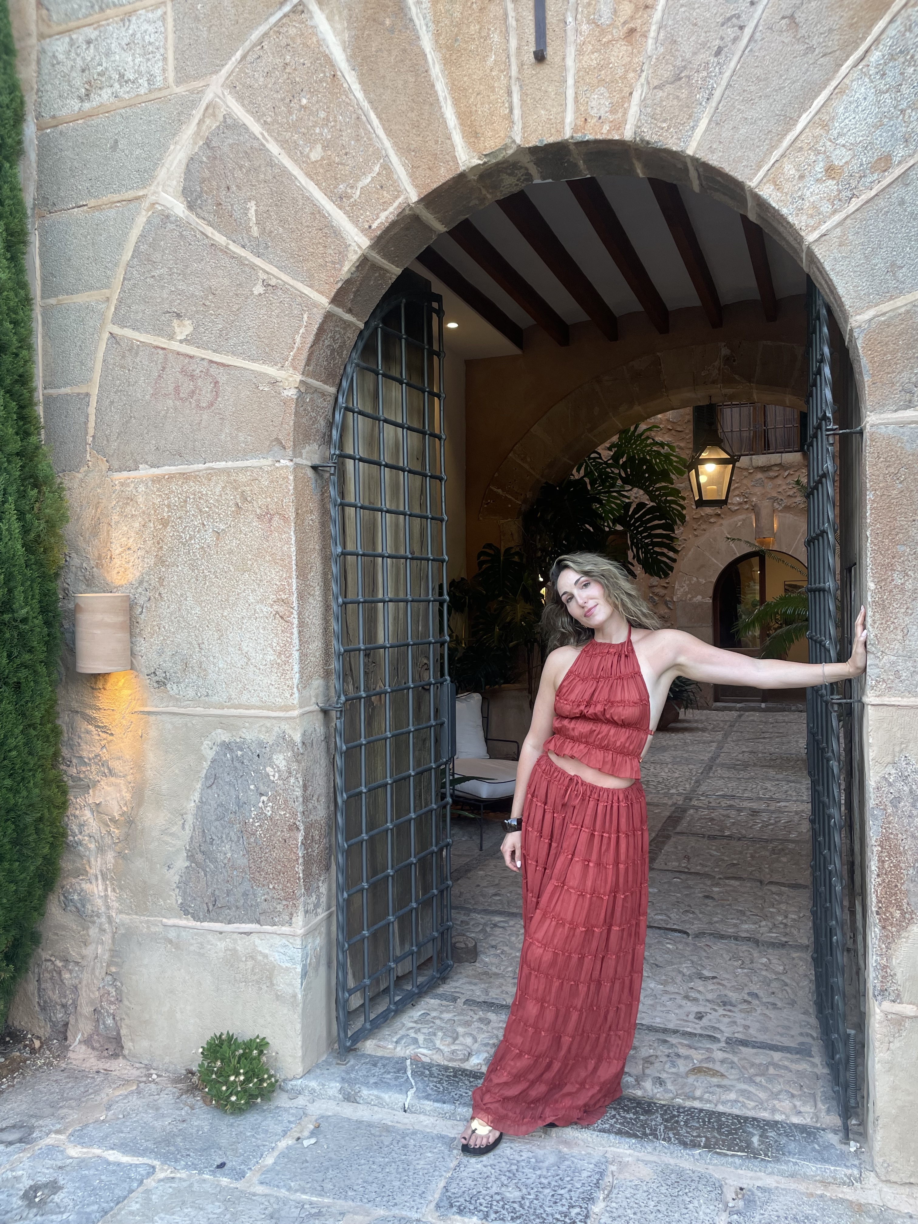 Anna LaPlaca wearing a skirt set from Arcina Ori