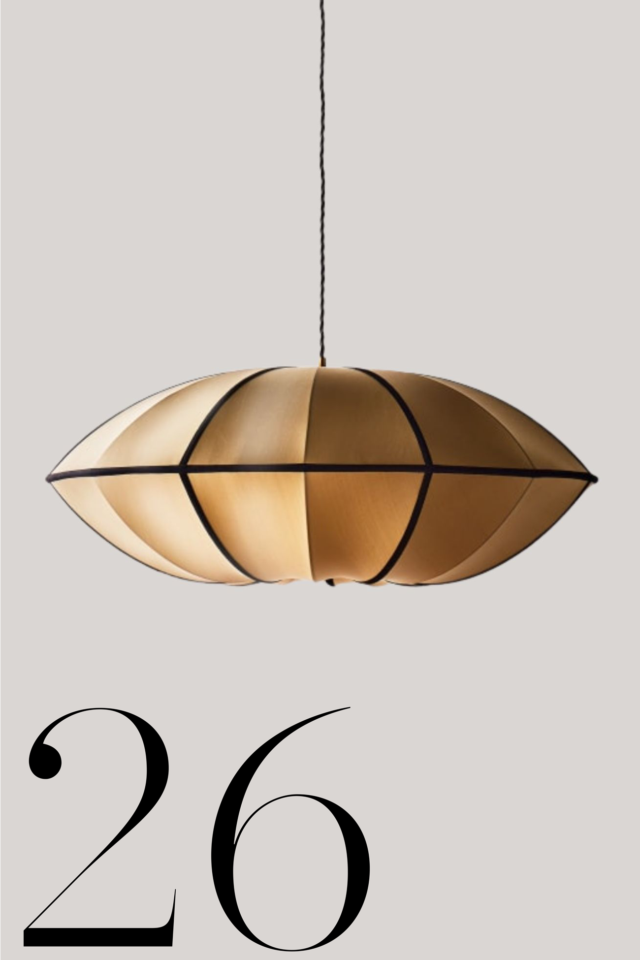 Pooky Lighting, UFO Pendant Shade in Taupe Silk With Black Tape