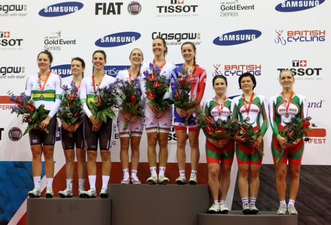Great Britain on the top spot of the women's team pursuit podium