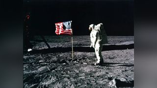 Here, a real image of Buzz Aldrin saluting the U.S. flag on the surface of the moon.