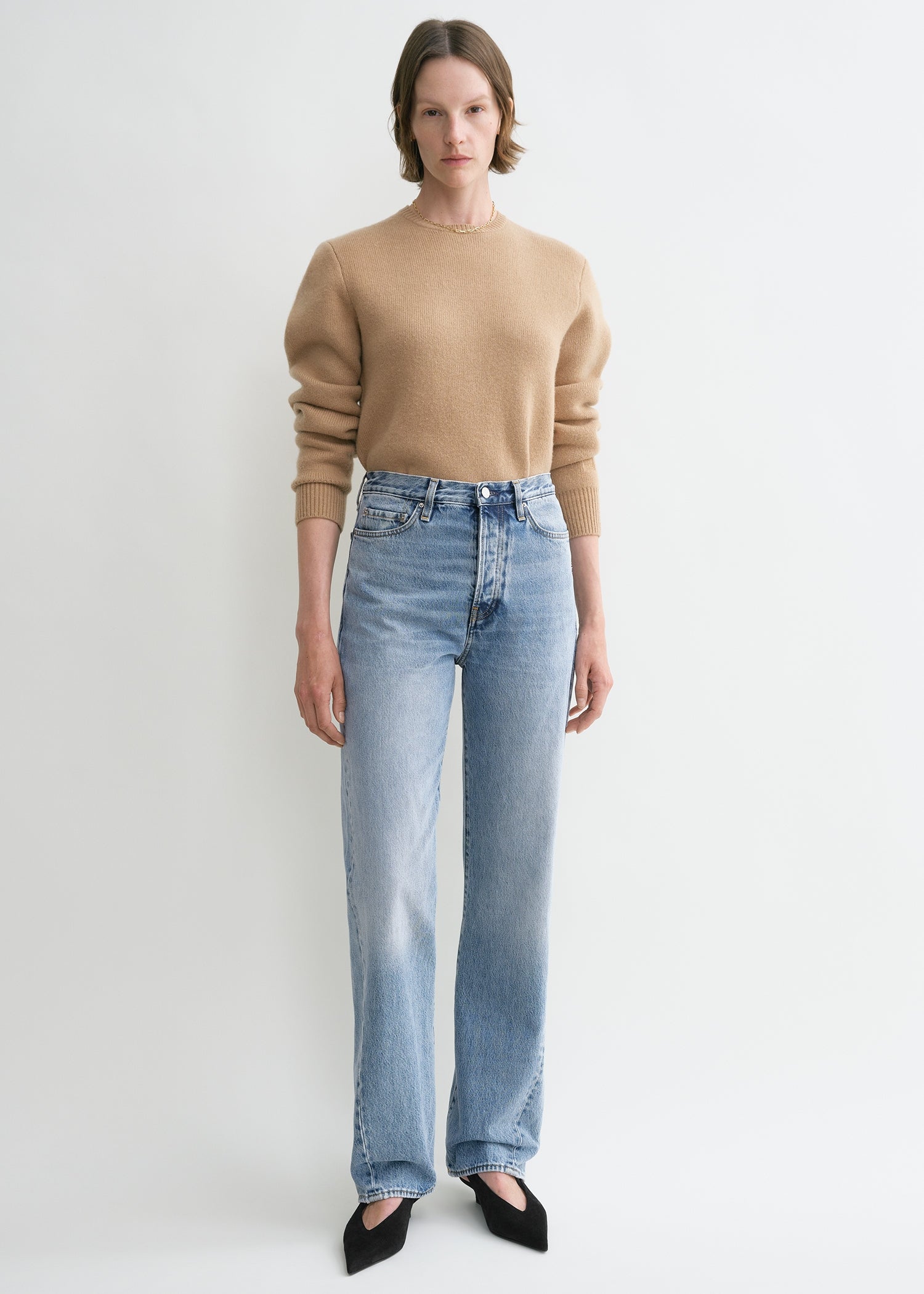 Twisted Seam Denim Full Length Worn Blue
