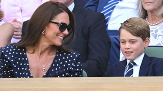Catherine, Duchess of Cambridge and Prince George of Cambridge attend the Men's Singles Final at All England Lawn Tennis and Croquet Club on July 10, 2022 in London, England.