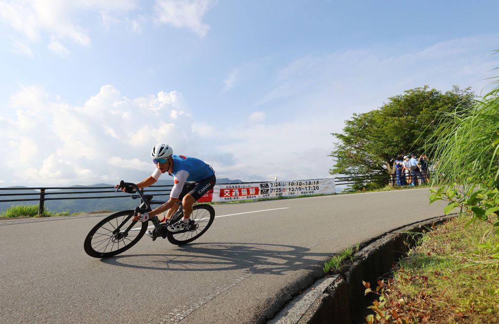 OYAMA JAPAN JULY 24 Michael Woods of Team Canada during the Mens road race at the Fuji International Speedway on day one of the Tokyo 2020 Olympic Games on July 24 2021 in Oyama Shizuoka Japan Photo by Tim de WaeleGetty Images