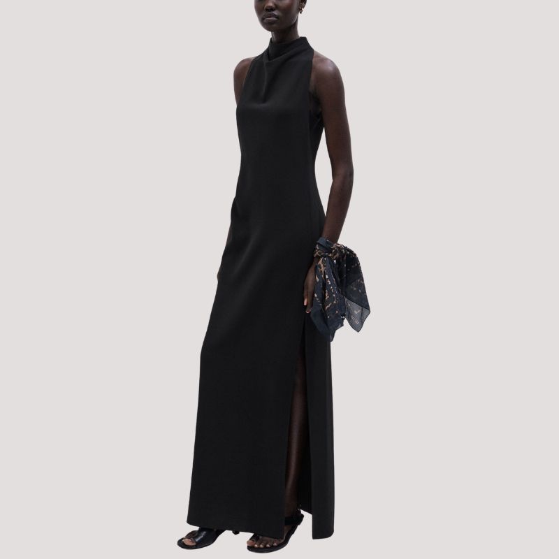 Draped Full-Length Dress on model