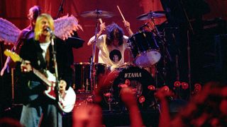 Kurt Cobain (left) and Dave Grohl perform with Nirvana at Pier 28 in Seattle, Washington in 1993