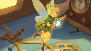 Artwork from Disney Lorcana shows Tinkerbell holding a glowing item
