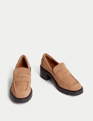 Suede Block Heel Loafers