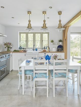 white kitchen diner in oak home