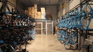 The warehouse is home to the team's collection of bikes
