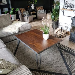 industrial hairpin leg coffee table with wooden top