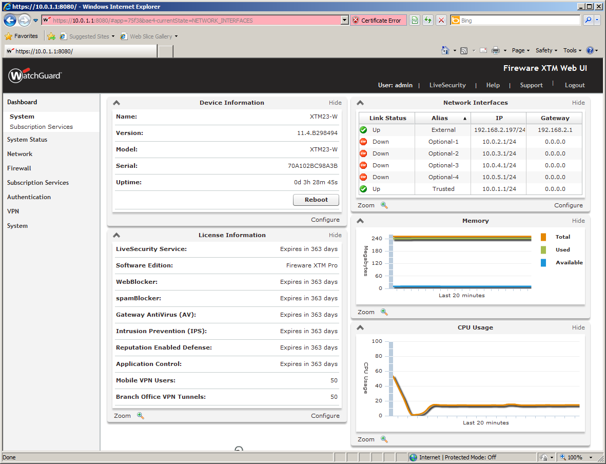 Plenty of detail on subscription status and appliance performance is available.