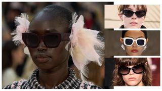 the 2025 sunglasses trend of thick frames at Chanel, Bally, Carolina Herrera, Gucci Spring 2025 shows