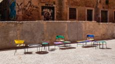 Jam Hotel Lisbon exterior with colourful outdoor seating