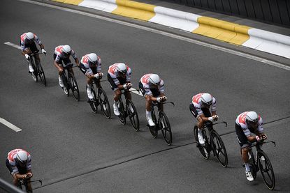 Trek-Segafredo cycling team compete in the second stage of the 106th edition of the Tour de France