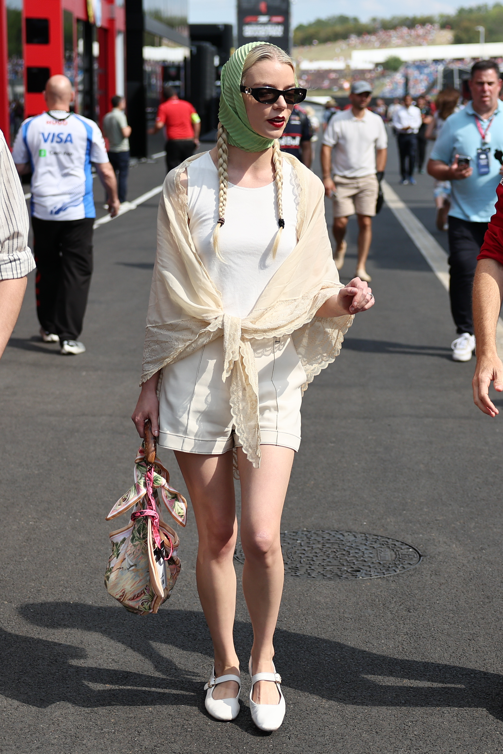 Anya Taylor-Joy wears a headscarf