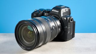 The Nikon Z5II against a blue background