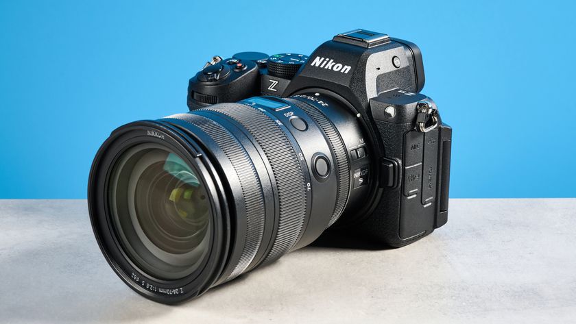 The Nikon Z5II against a blue background