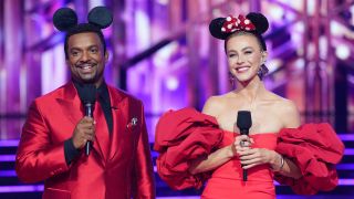 Alfonso Ribeiro and Julianne Hough wearing Mickey Mouse ears on Dancing with the Stars