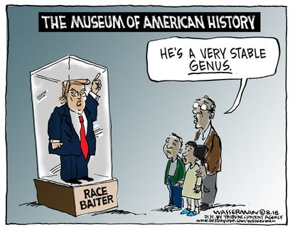 Political cartoon U.S. Trump museum of American history race baiter