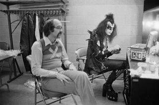 Larry Harris backstage with Gene Simmons