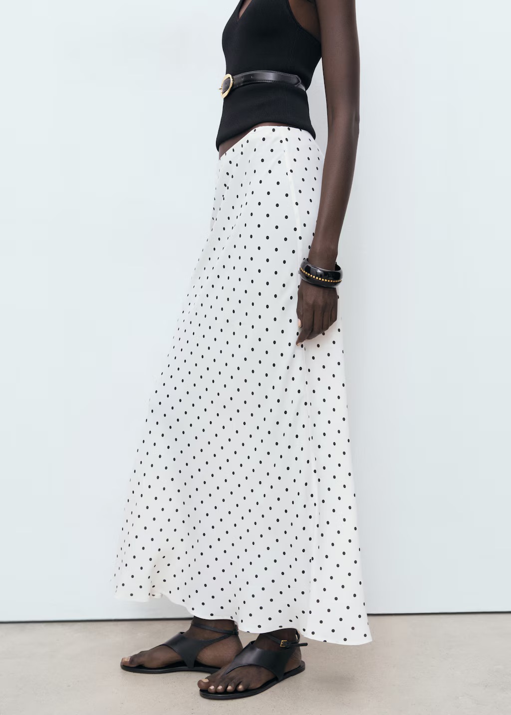 White Polka Dot Knee Length Slip Skirt