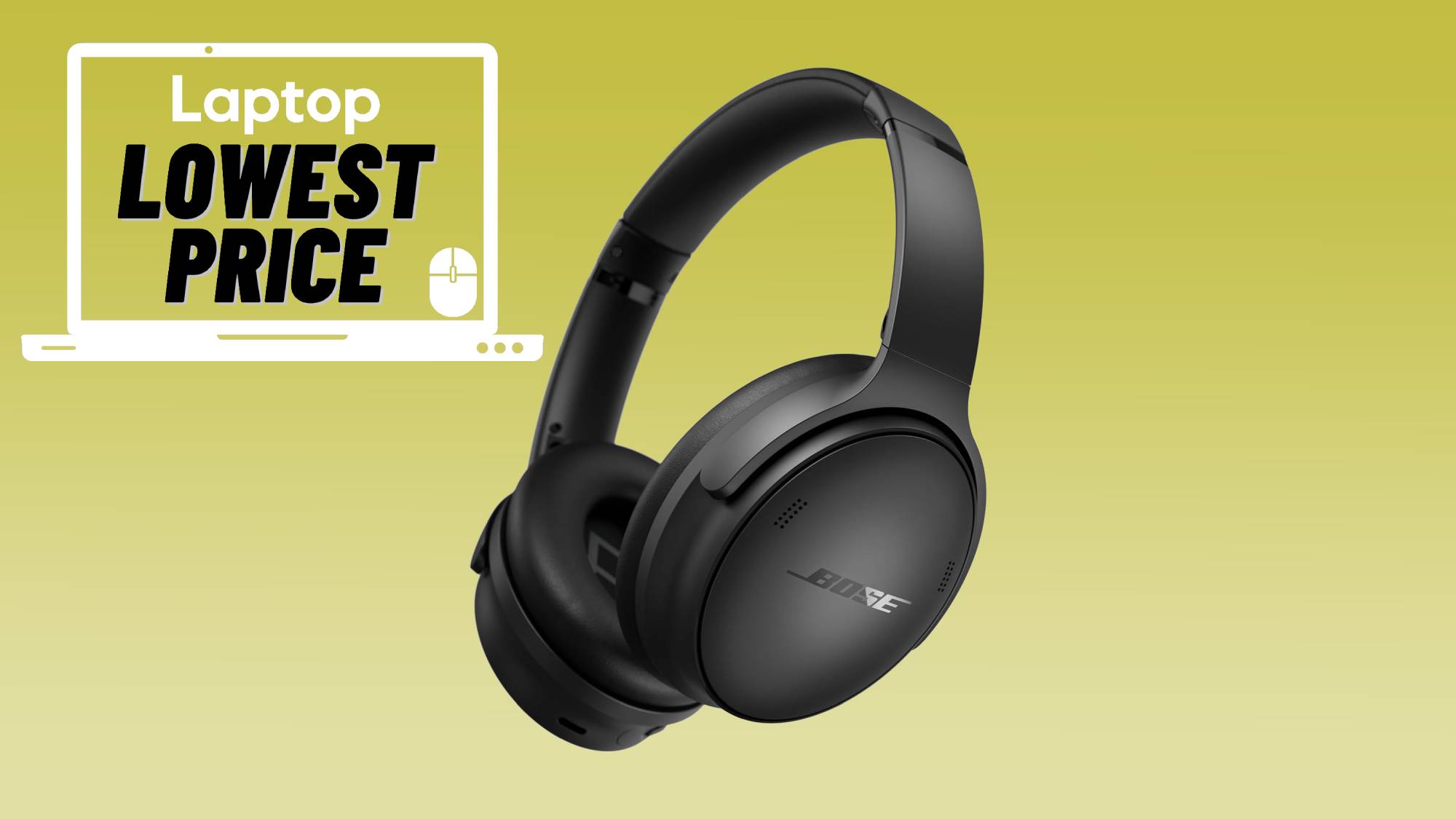 Bose QuietComfort headphones in black colorway against green gradient background