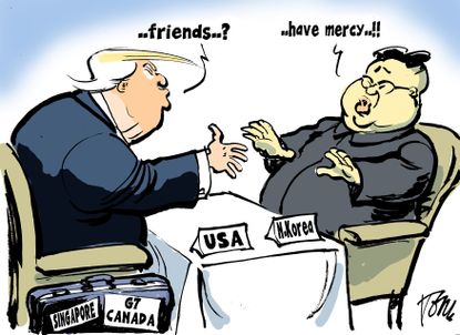 Political Cartoon U.S. Trump Kim Jong Un North Korea nuclear summit Singapore G7 Canada