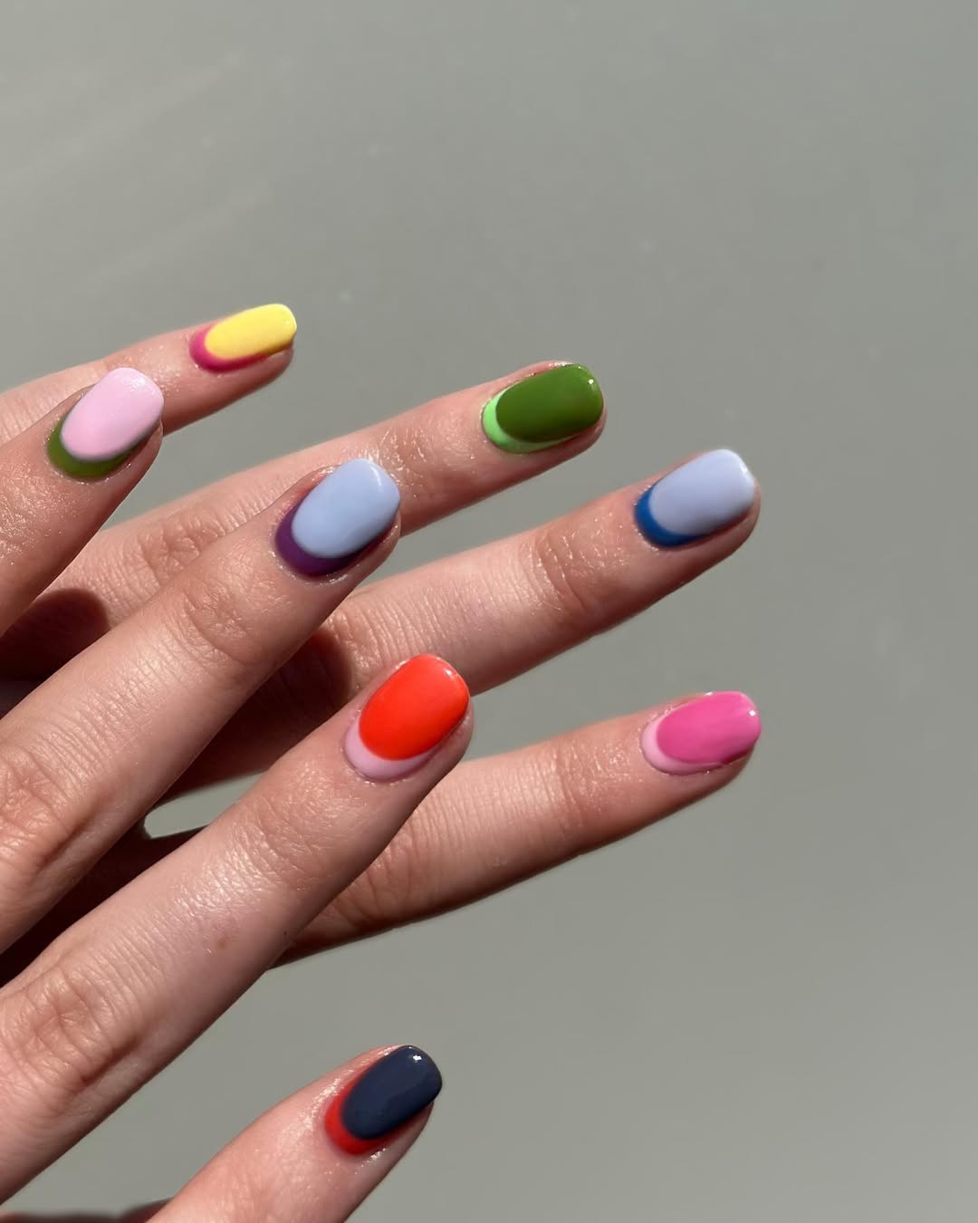 Colorblocked nails.