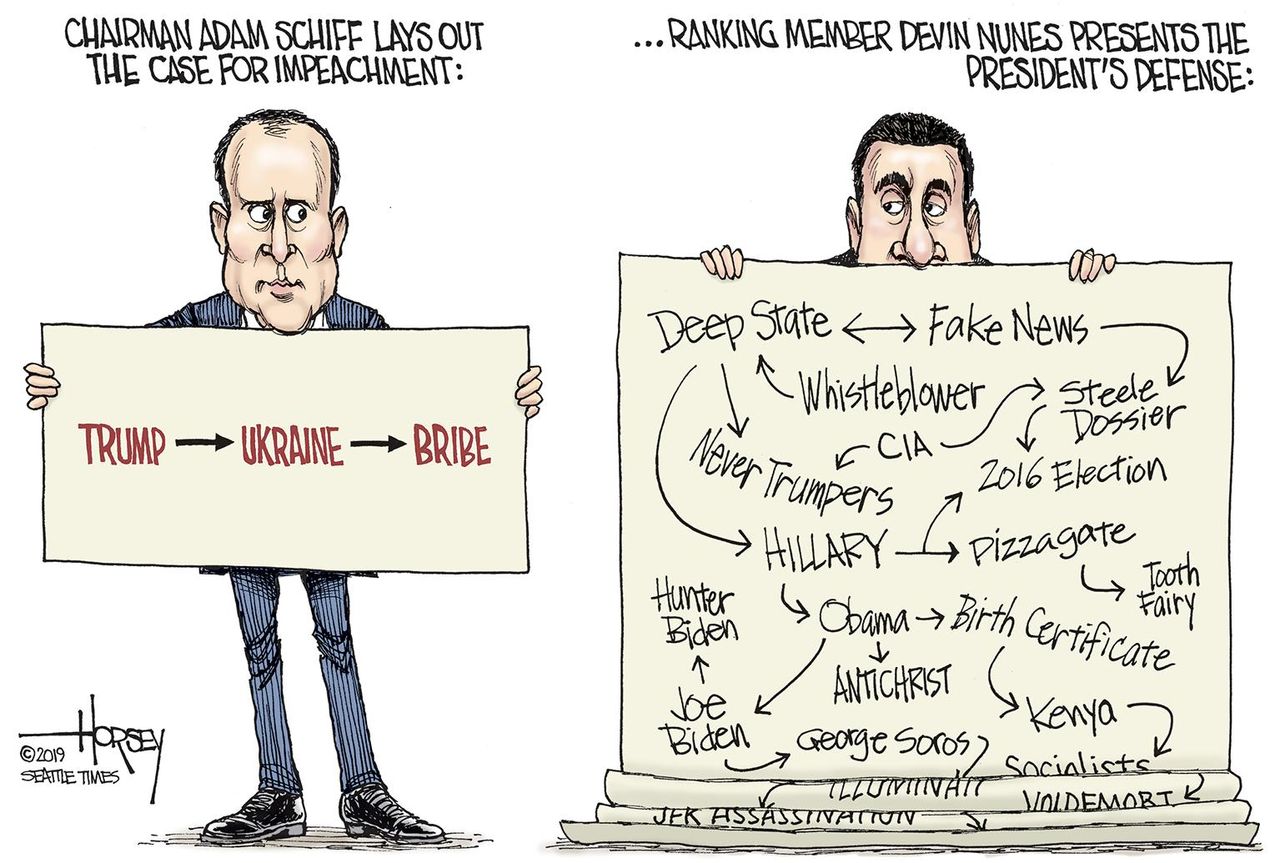 Political Cartoon U.S. Adam Schiff Devin Nunes Defense