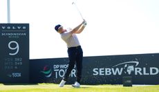 Eddie Pepperell hits an irons shot off the tee