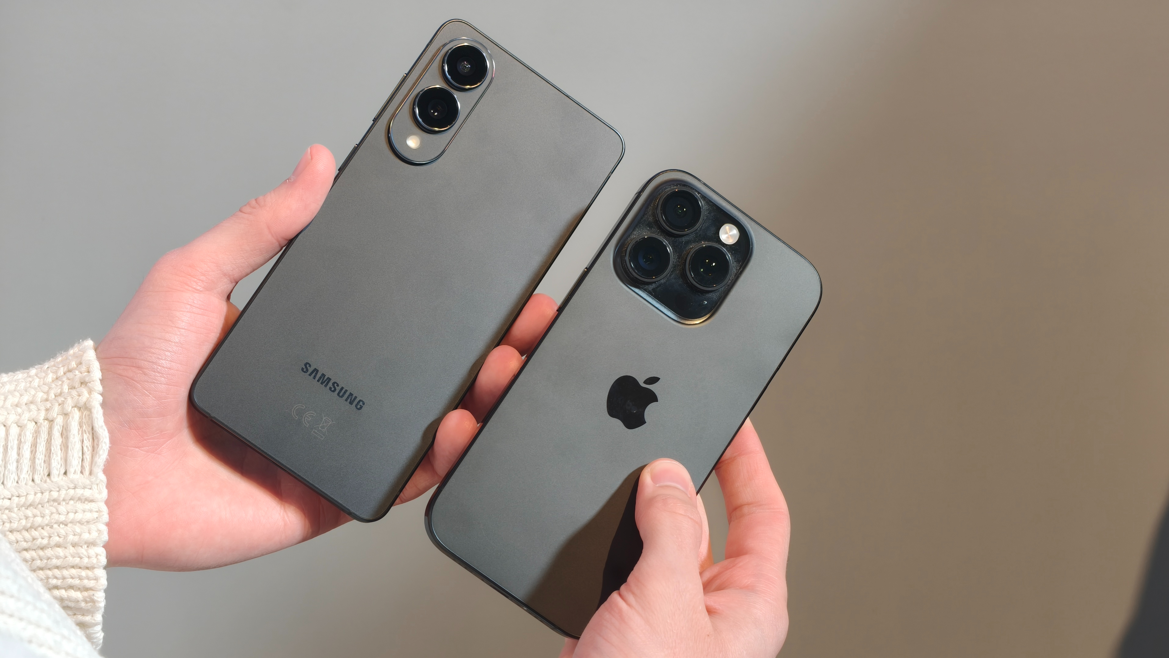 The Samsung Galaxy S25 Edge next to the iPhone 16 Pro