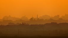 Destroyed buildings in the Gaza Strip, seen from the Israeli border