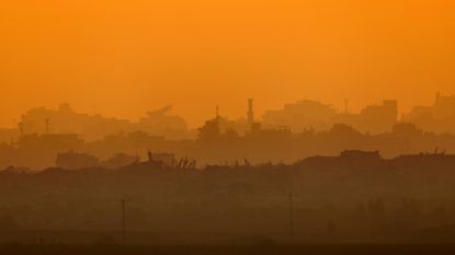 Destroyed buildings in the Gaza Strip, seen from the Israeli border