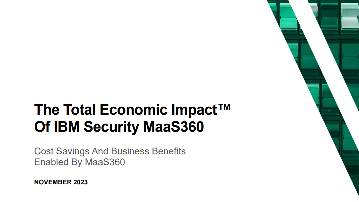 Whitepaper from IBM on MaaS360, cover with title and green square graphic to right
