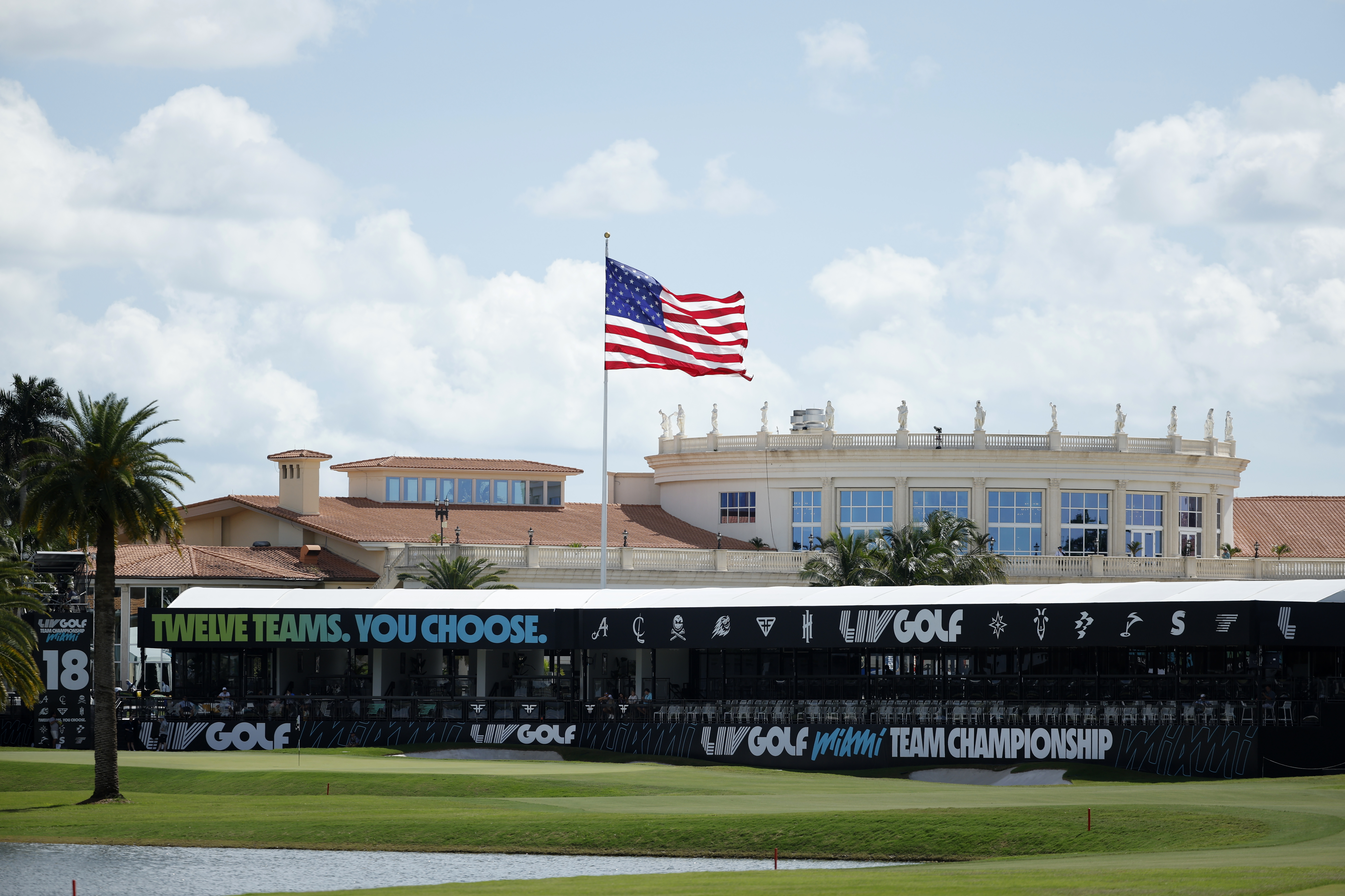 A general view of the 18th green during the pro-am prior to the LIV Golf Invitational - Miami at Trump National Doral Miami