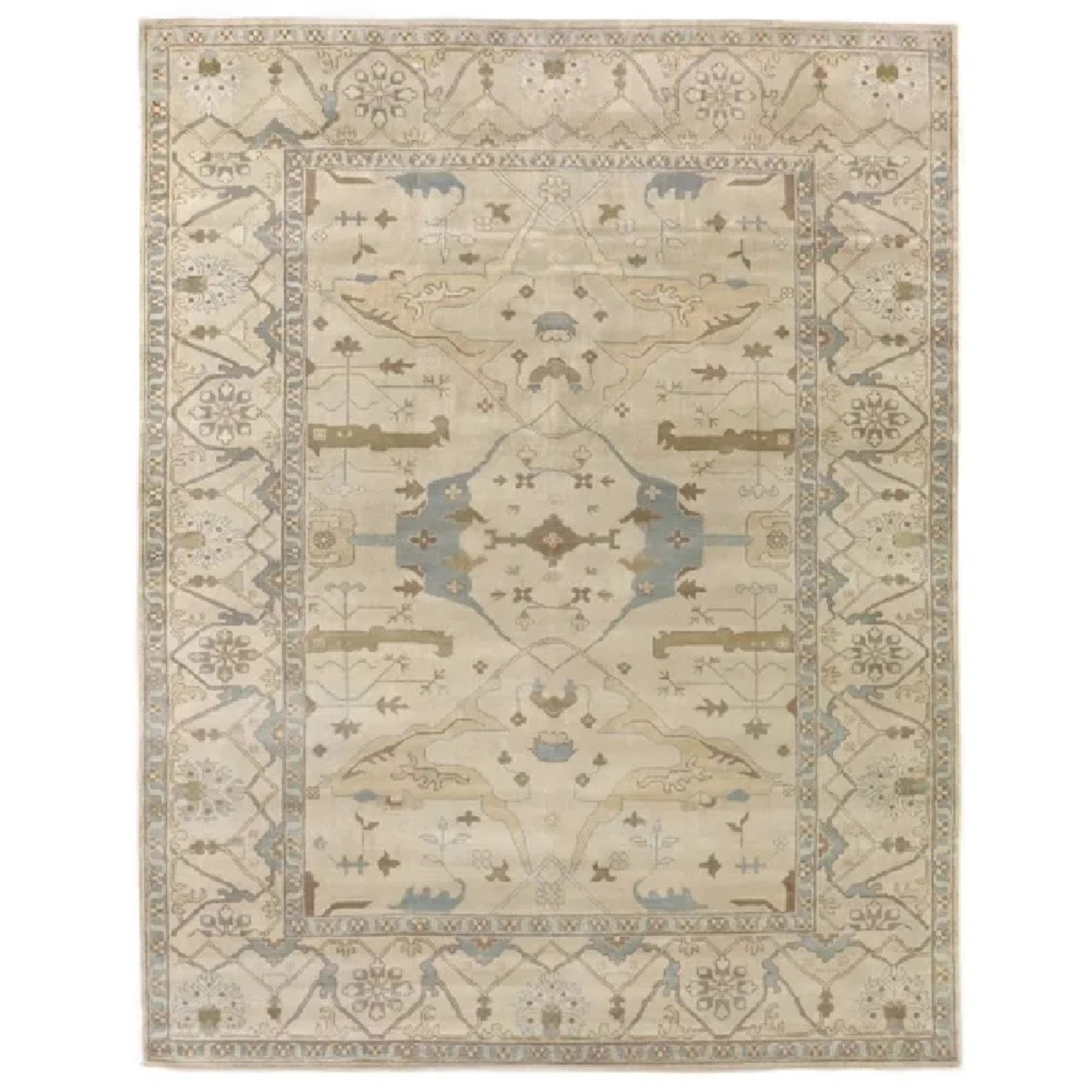 Antique Weave Oushak Oriental Hand-Knotted Wool Area Rug