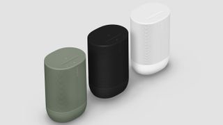 Sonos Move 2 in Olive, Black and White on a gray background