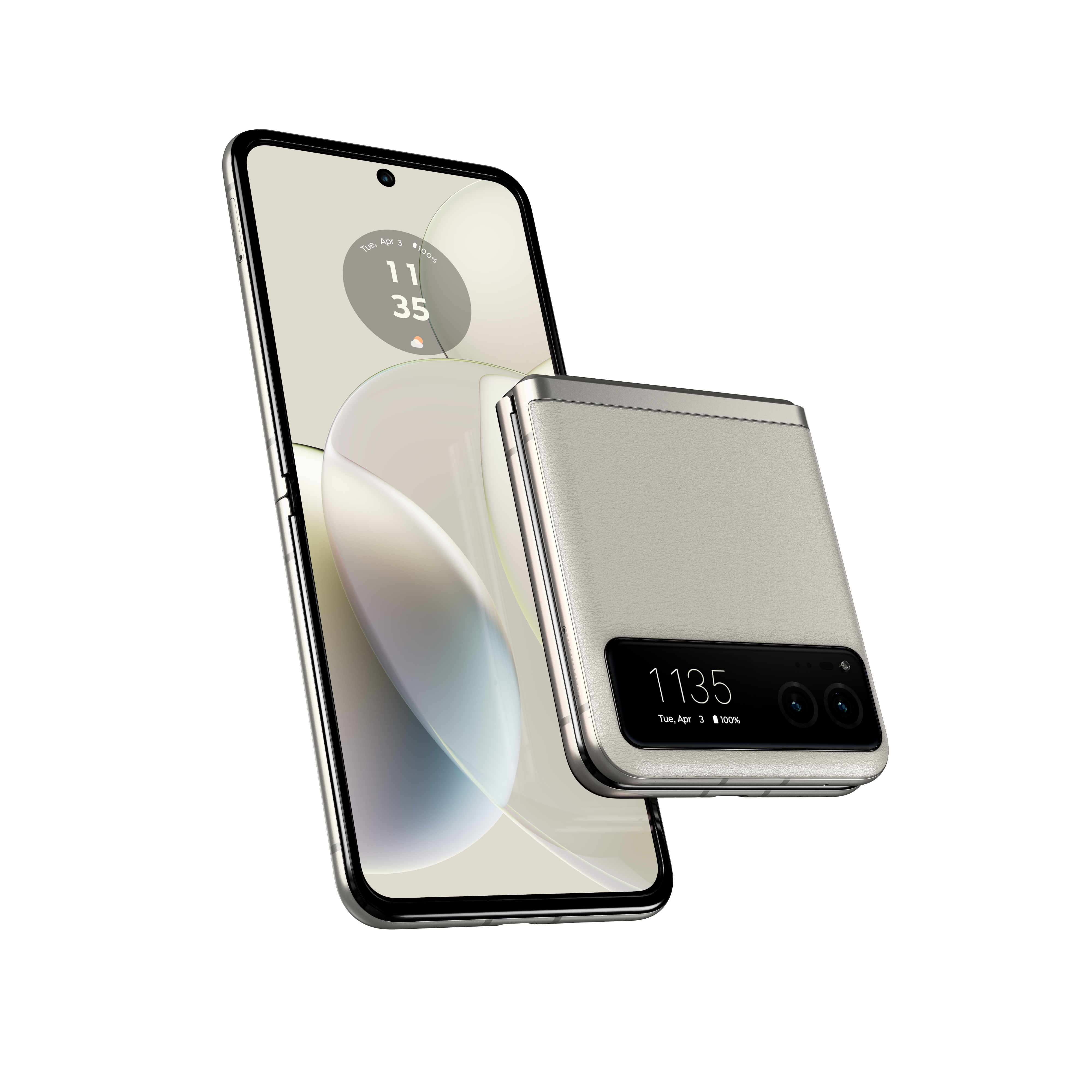 Motorola Razr 2023 biała złożona i rozłożona